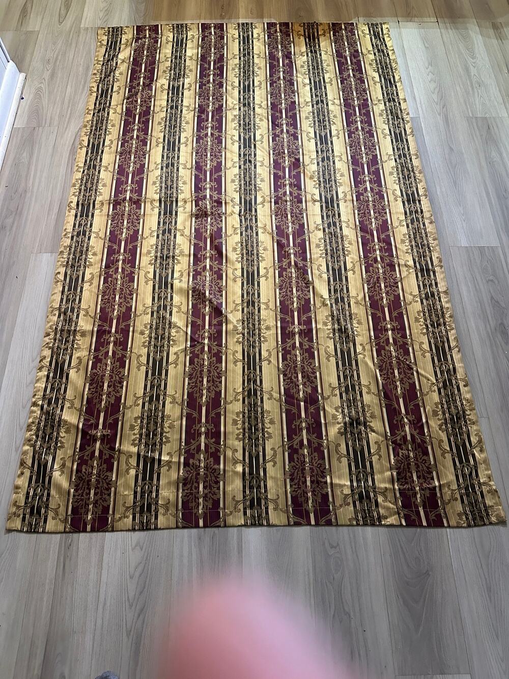 Damask Striped Silk Velvet Curtain Panels Pair Burgundy Gold Brocade 83x52